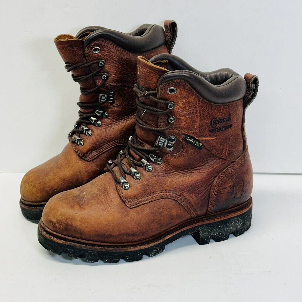 Chippewa McKelvie Boots Size 6-8  W Brown Waterproof Mens Chip A‎ Tex Vibram